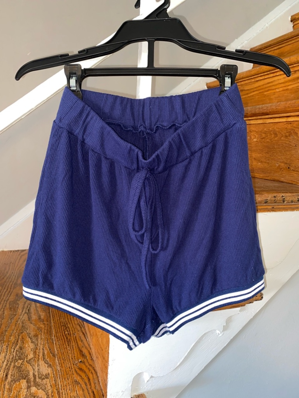 Source Unknown Navy Ribbed Athletic Shorts with White Stripe Trim
